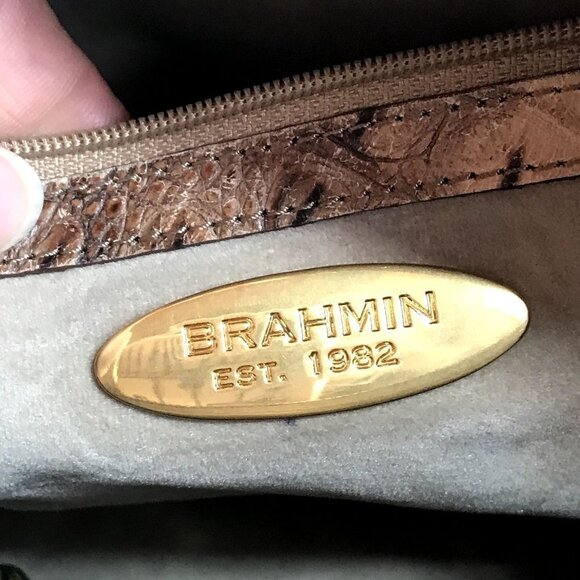 Brahmin Vintage Croc Leather Hobo Bag Brown Tan Harness Ring Medium - Picture 13 of 16